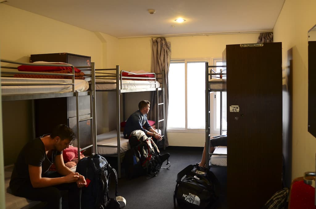 Dorm room lockers and beds